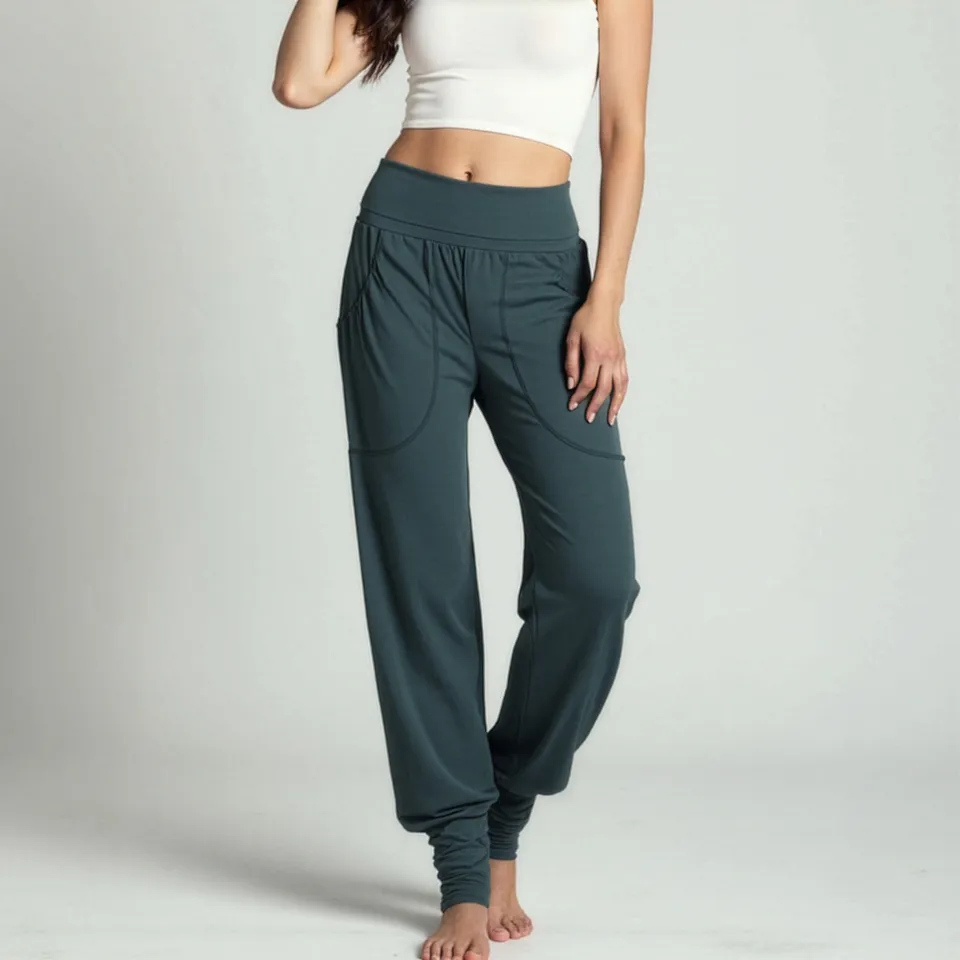 yogistar-yoga-harempants-rheia-pine-green-bio-baumwolle image 1