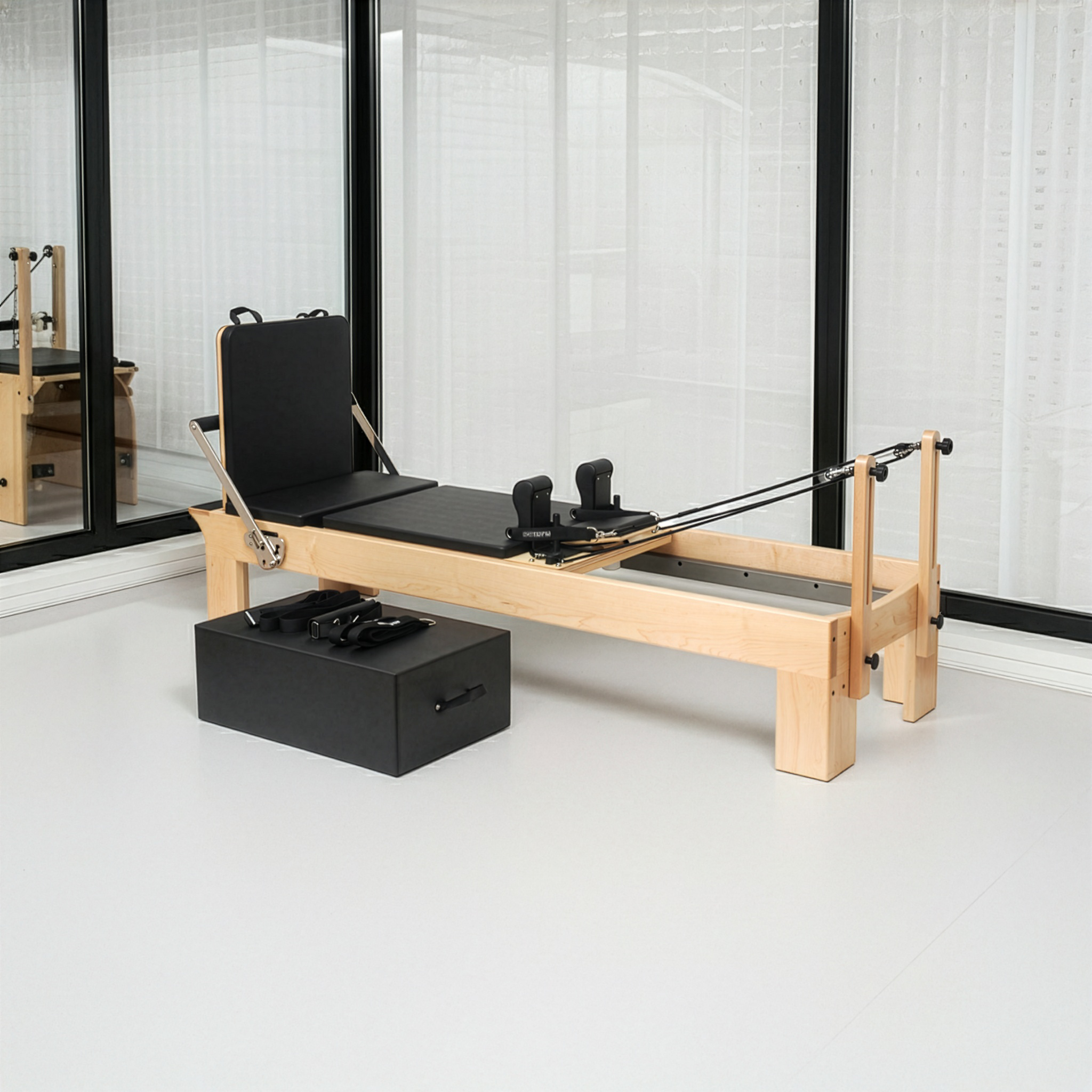 yogistar-pilates-reformer-ahorn-therapeutic-leg-inkl-sitting-box-und-jump-board- image 1