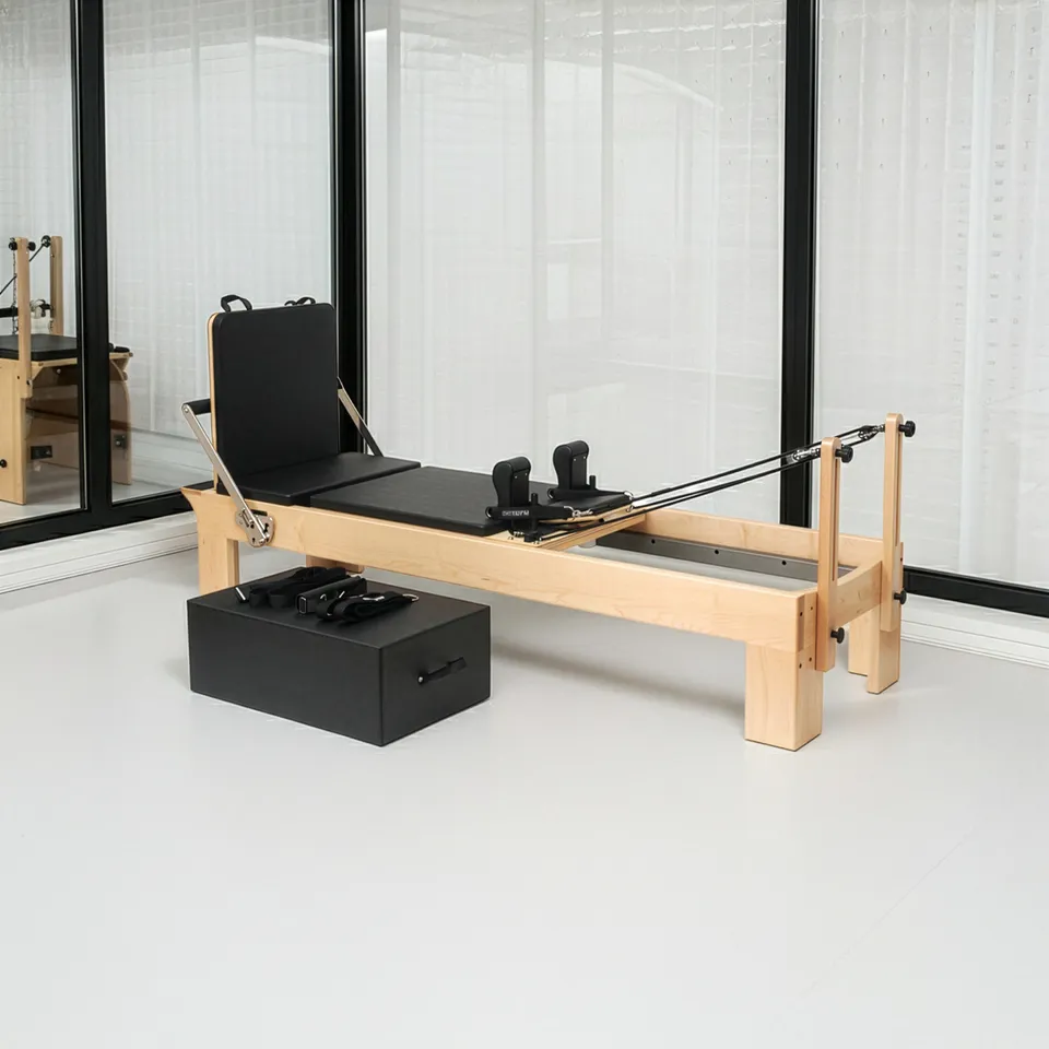 yogistar-pilates-reformer-ahorn-therapeutic-leg-inkl-sitting-box-und-jump-board- image 1